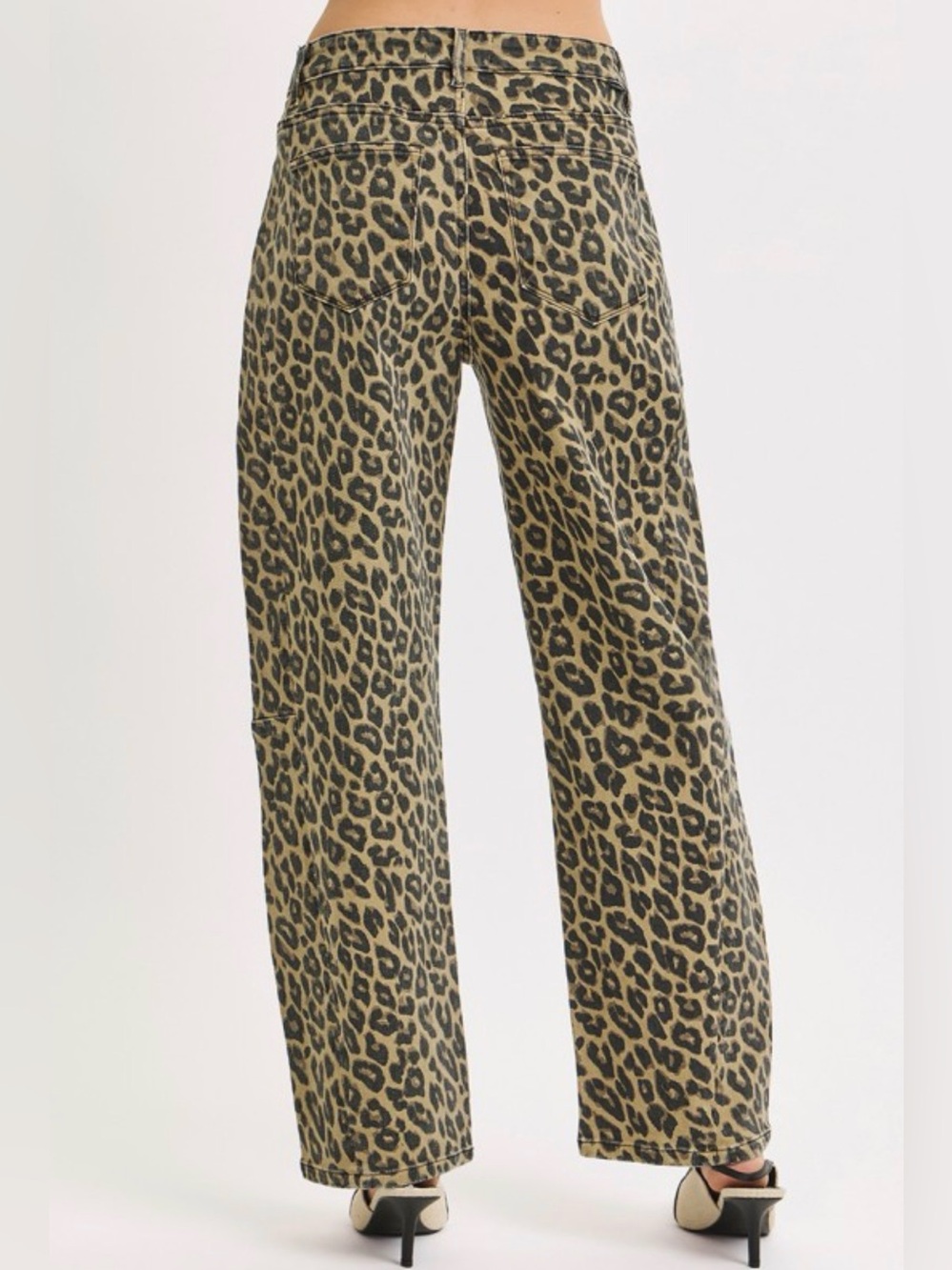 882. Risen Leopard Print Slouchy Barrel Wide-Leg Jeans - coffee NEW - Picture 3 of 3